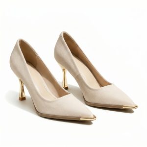 LYRA Champagne-colored textured leather high heels