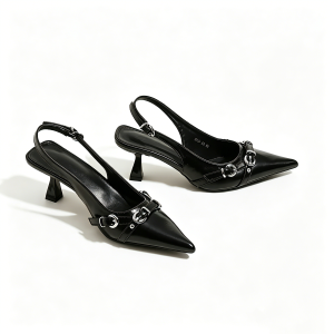 VALERIE Black backless heeled sandals