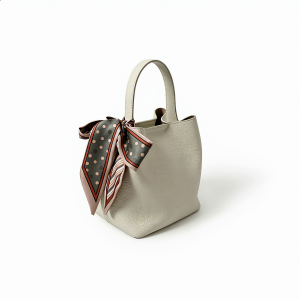 CLARA Beige Bucket Bag with Lychee Texture